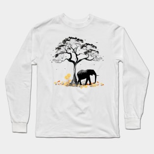 Elephant with african mimosa tree Long Sleeve T-Shirt